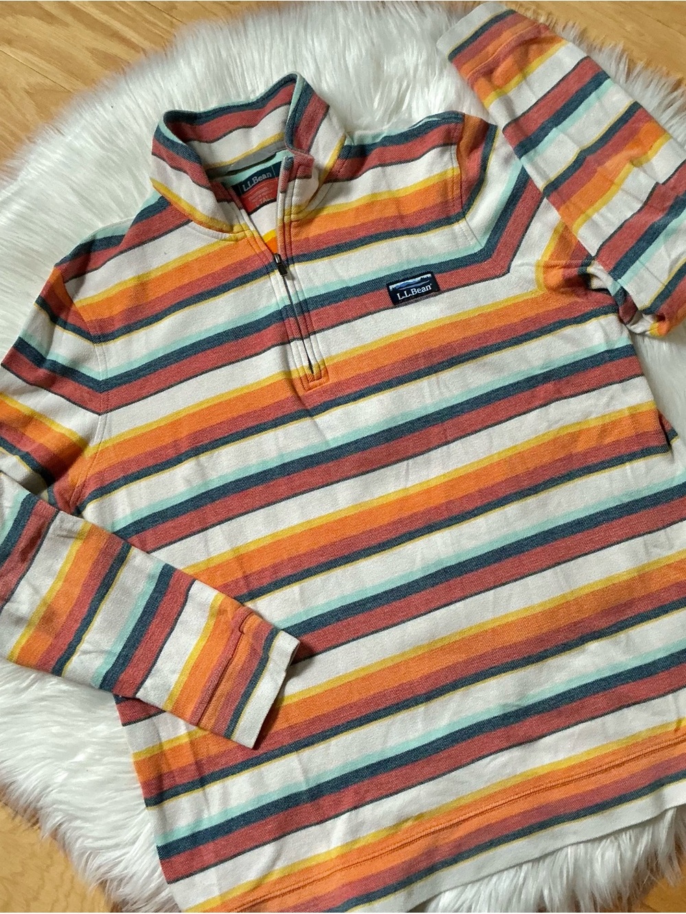 L.L. Bean Multicolor Striped Half-Zip Pullover Size Large Tall